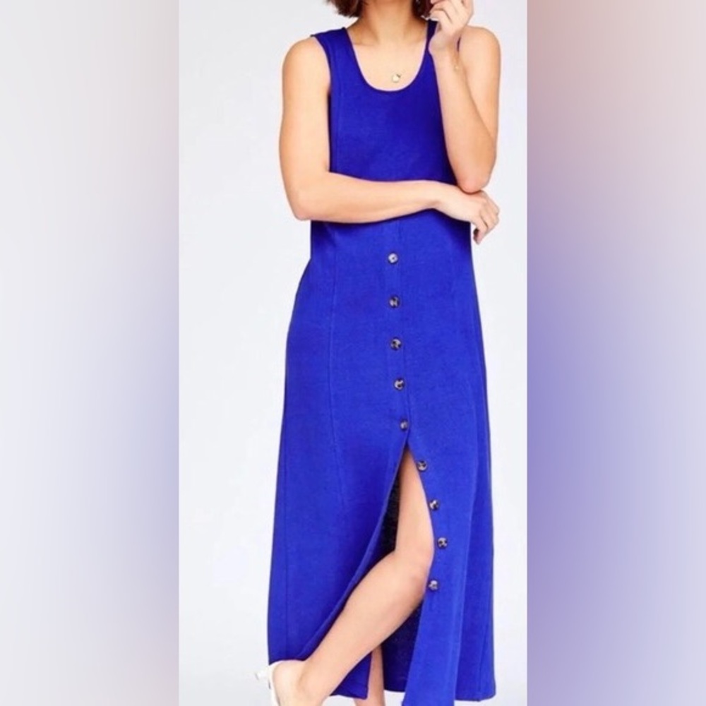 Callahan Knitwear Anthropologie Blue Sleeveless Midi Sweater Dress Size L NWT